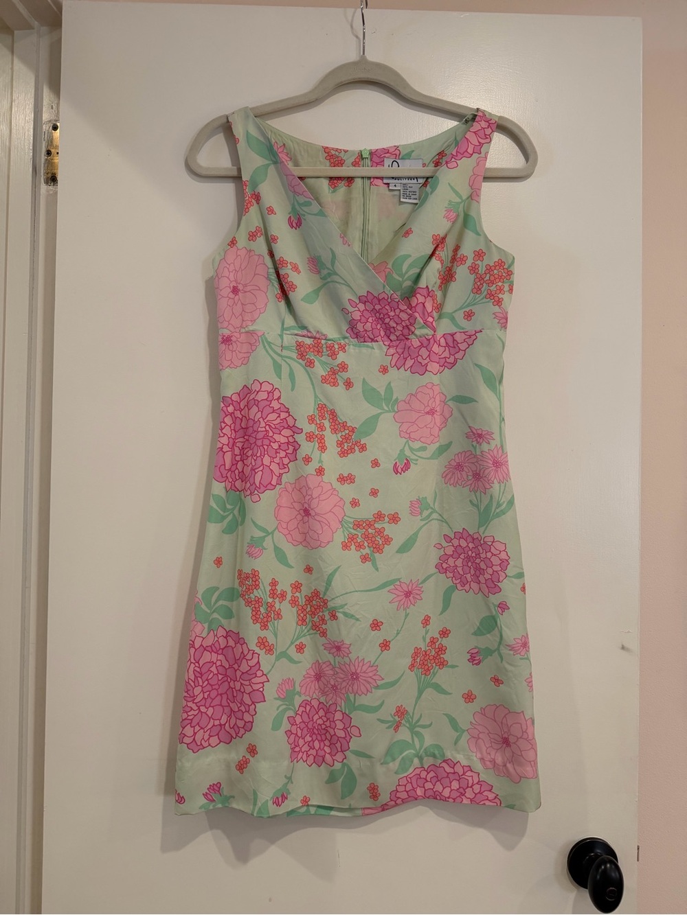 Vintage Lilly Pulitzer Mint Silk Dress with Pink Floral Print size 4